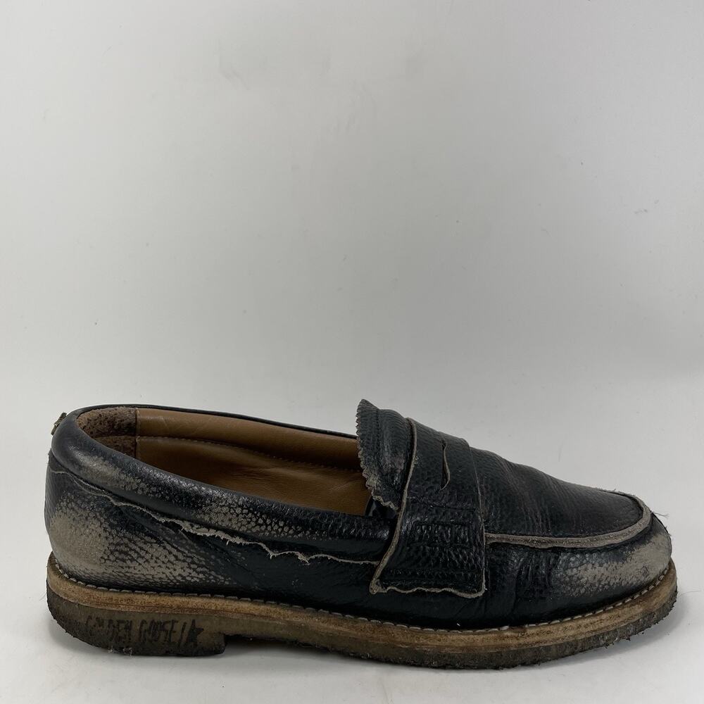 Golden Goose Penny Loafers Womens Size 7/37 Black Distressed Leather Italy